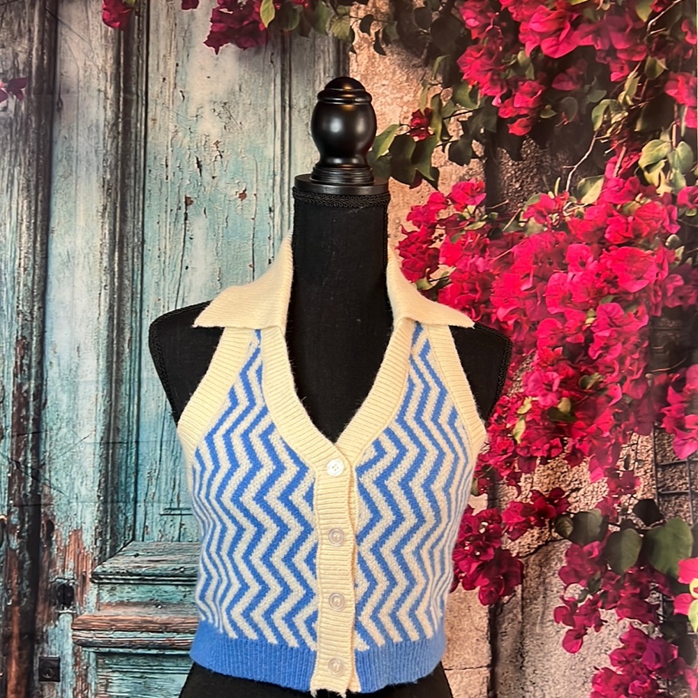 Small blue and white halter top